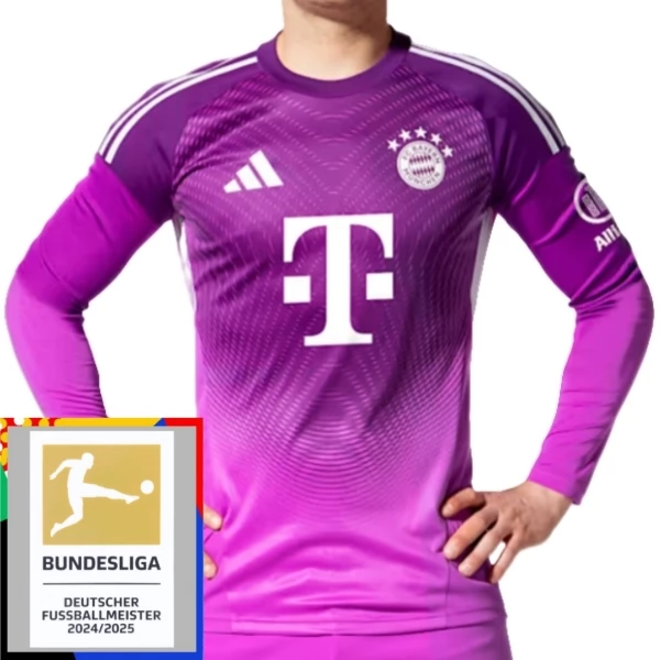 FC Bayern München Torwart Heimtrikot 2025-26 Langarm Purple Bundesliga Champions Patch FC Bayern München Torwart Heimtrikot 2025-26 Langarm Purple Bundesliga Champions Patch